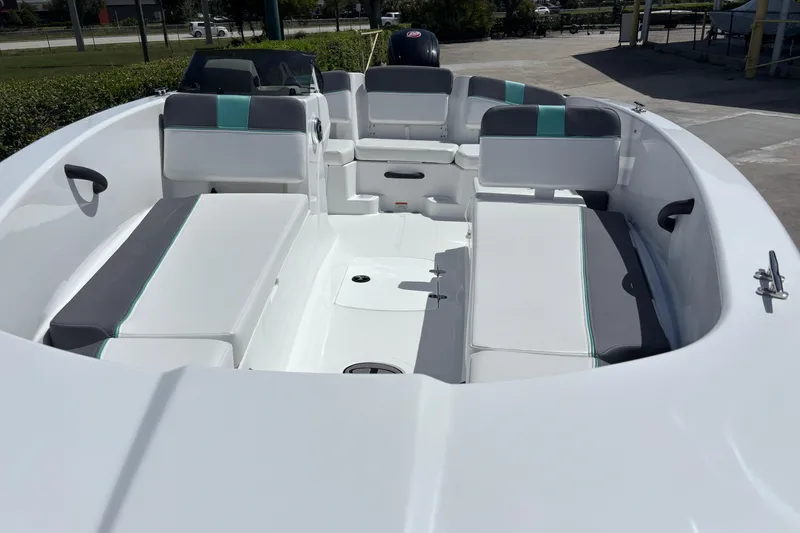 Slide: The Image of 2026 Tahoe T18 boat interior with spacious seating and modern design. - 9