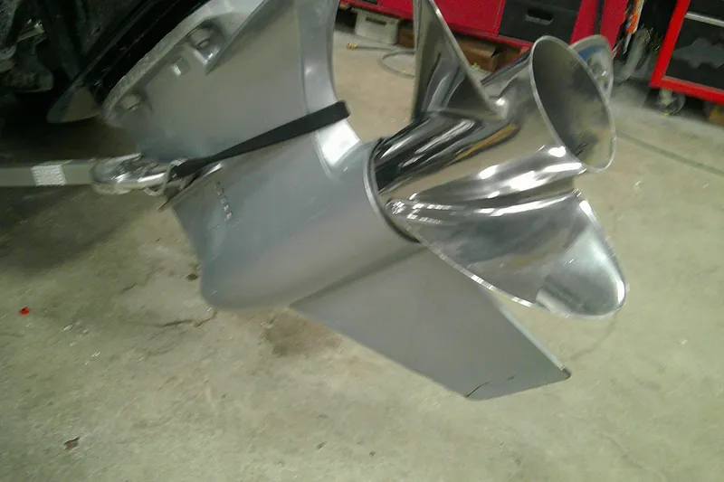Slide: The Image of 2024 Nitro Z21 XL boat propeller in a workshop setting. - 14