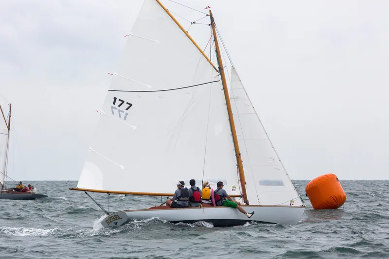 The Image of Sailboat Crosby Wianno Senior 1998 racing near buoy on choppy sea. - 1