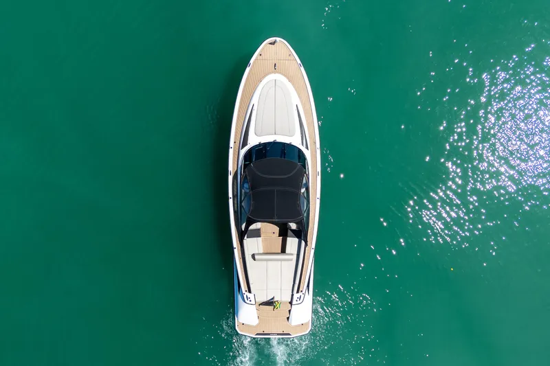 Slide: The Image of Aerial view of 2022 Wajer 38 yacht cruising on turquoise water. - 15