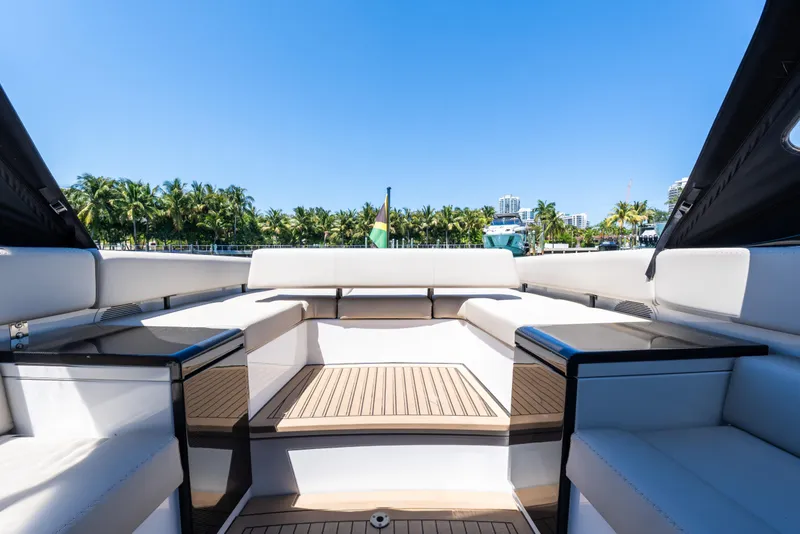 Slide: The Image of Luxurious 2022 Wajer 38 yacht interior with white seating and sleek design. - 7