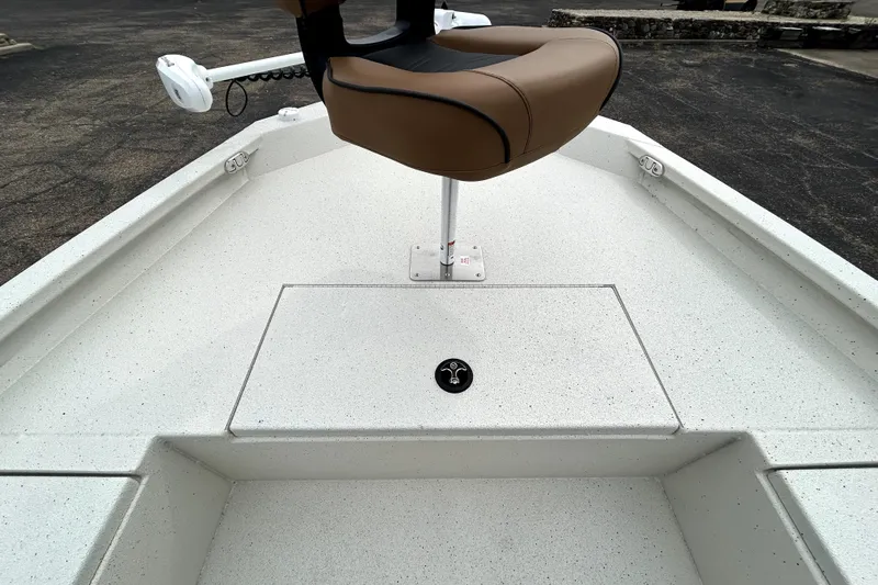 Slide: The Image of 2026 Xpress H20B Bay boat deck with seat and trolling motor. - 18