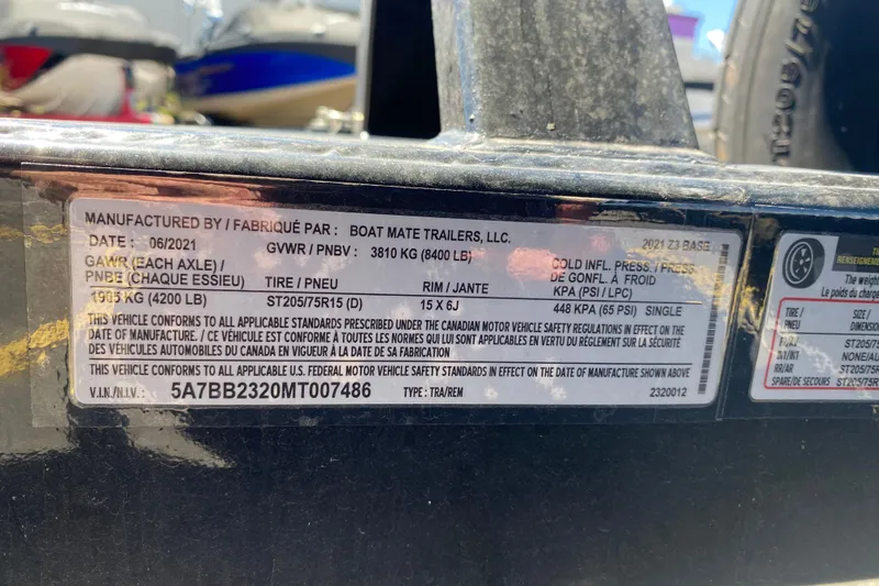 Slide: The Image of Label on a 2021 Tigé Z3 trailer by Boat Mate Trailers, LLC. - 6