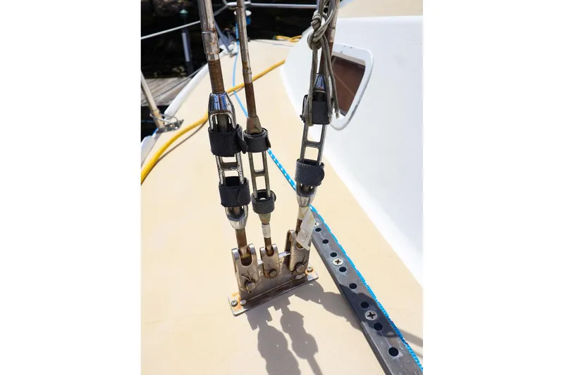 Slide: The Image of Close-up of rigging on a 1998 J Boats J/32 sailboat deck. - 12