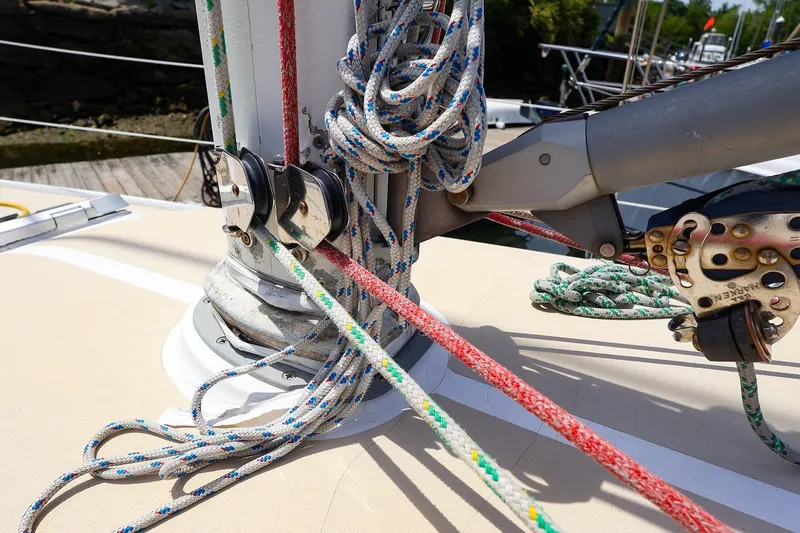 Slide: The Image of Close-up of rigging on a 1998 J Boats J/32 sailboat deck. - 14