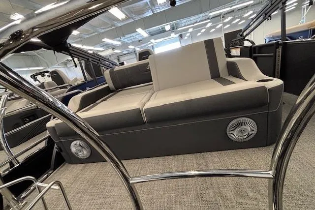 Slide: The Image of 2026 Barletta Corsa 23UC boat interior with plush seating and modern design. - 20
