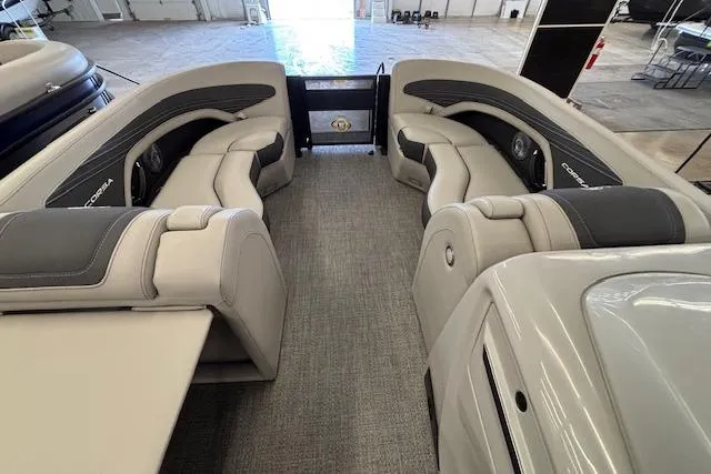 Slide: The Image of 2026 Barletta Corsa 23UC pontoon boat interior with luxurious seating and modern design. - 29