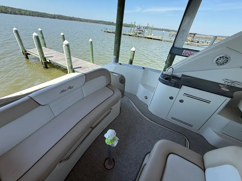 Slide: The Image of Interior of a 2012 Sea Ray Sundancer 350 yacht at dock. - 17
