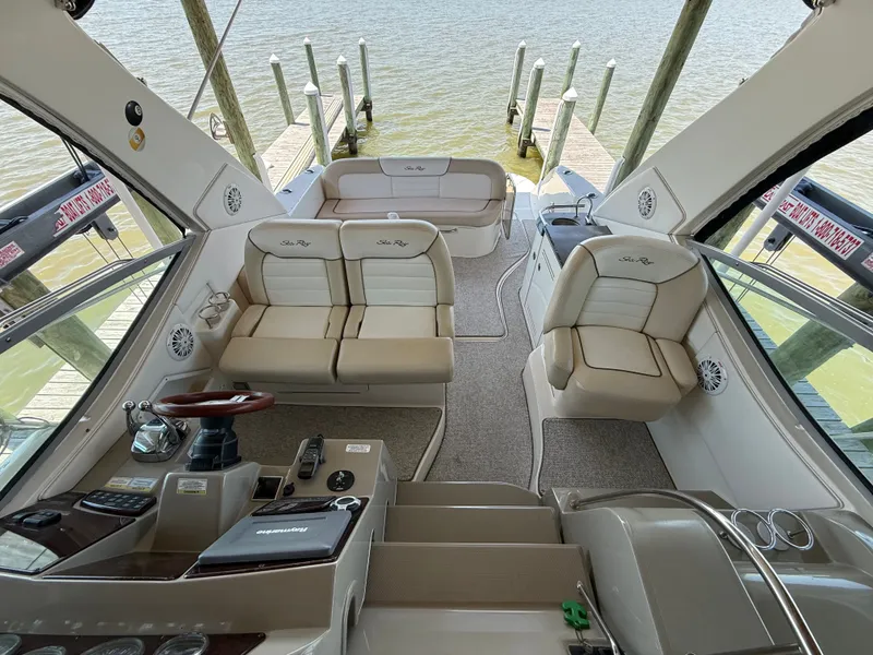 Slide: The Image of Interior of a 2012 Sea Ray Sundancer 350 yacht at the dock. - 33
