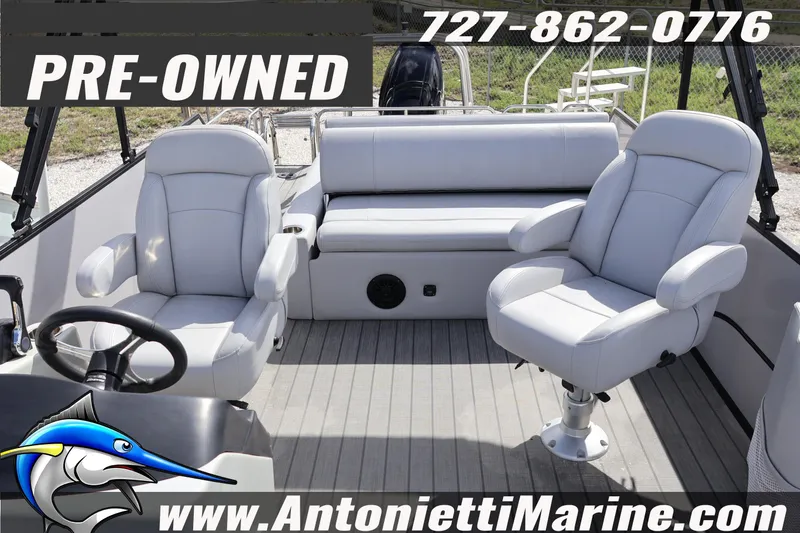 Slide: The Image of Pre-owned 2026 Bentley Pontoons Legacy 243 Swingback with luxurious seating, available at Antonietti Marine. - 7