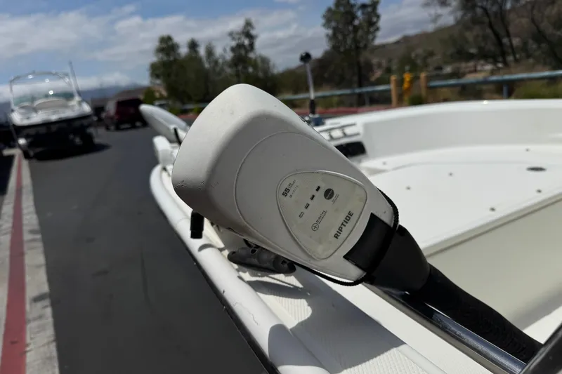 Slide: The Image of 2019 Boston Whaler 150 Montauk boat with Riptide trolling motor. - 9
