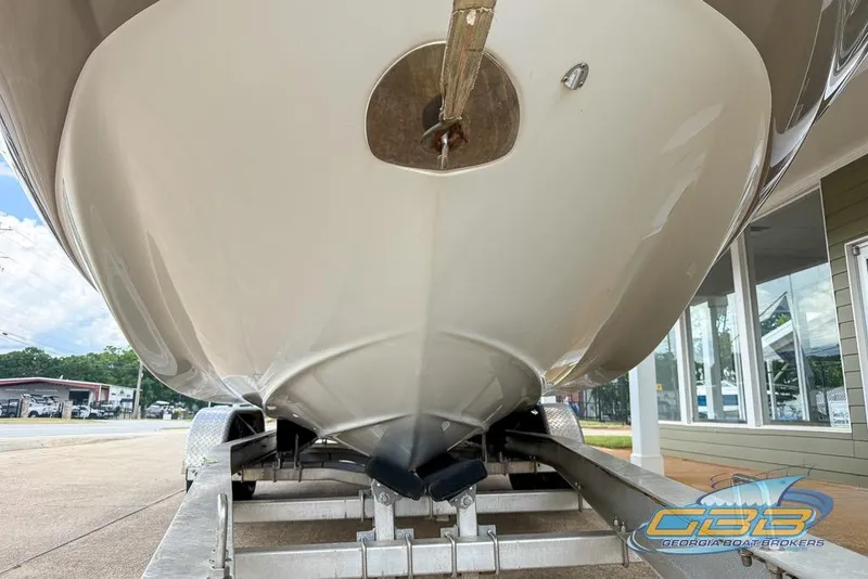 Slide: The Image of 2015 Crownline Eclipse E6 boat on trailer, viewed from below. - 33