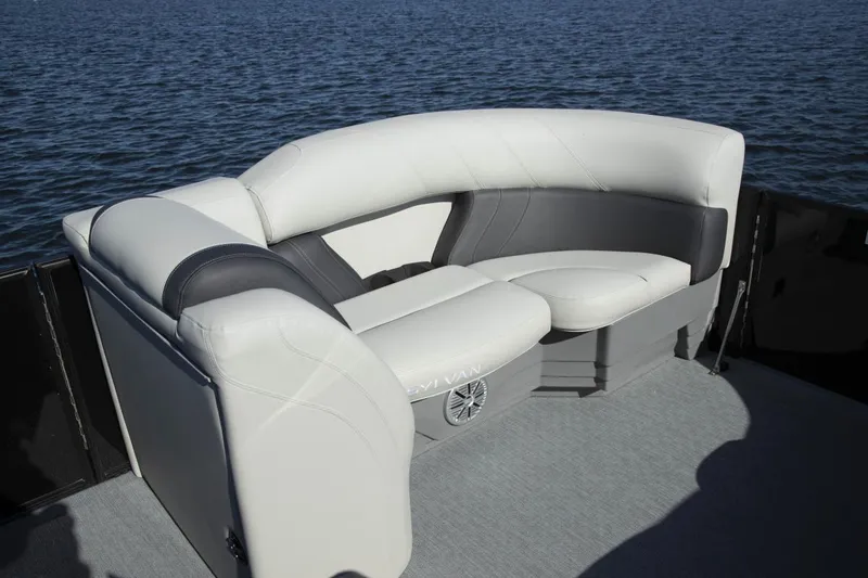 Slide: The Image of Manufacturer Provided Image: 2022 Sylvan Mirage X X3 CLZ boat with white and gray seating on the water. - 11