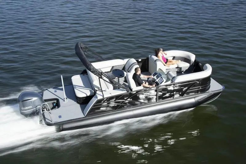 Slide: The Image of Manufacturer Provided Image: 2022 Sylvan Mirage X X3 CLZ pontoon boat cruising on water. - 6