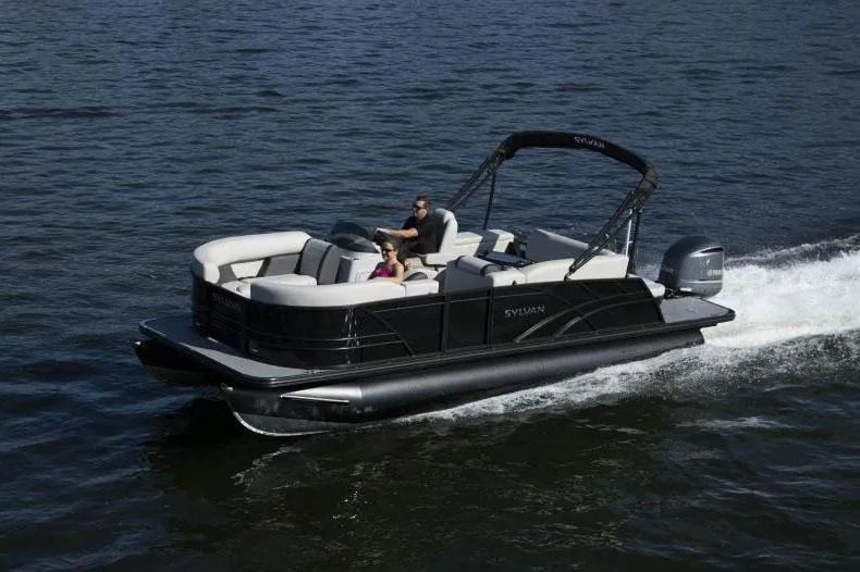 Slide: The Image of Manufacturer Provided Image: 2022 Sylvan Mirage X X3 CLZ pontoon boat cruising on water. - 8