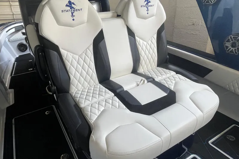 Slide: The Image of Luxurious seating in 2027 Statement 350 Open boat with quilted upholstery. - 11