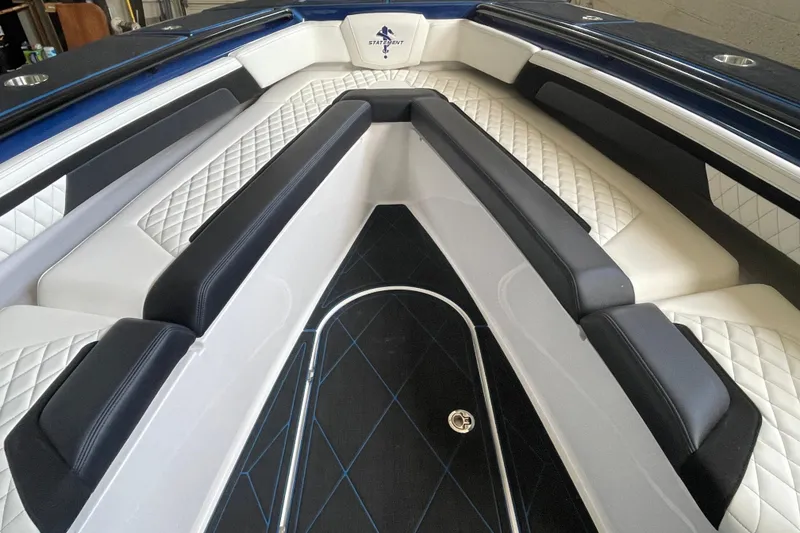 Slide: The Image of Luxurious interior of 2027 Statement 350 Open boat with quilted seating and sleek design. - 17