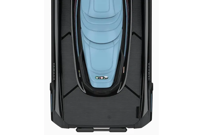 Slide: The Image of Manufacturer Provided Image: 2025 Yamaha WaveRunner VX Cruiser, top view, sleek design, blue seat, black body. - 5