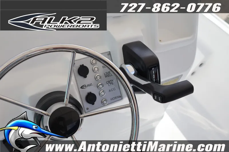 Slide: The Image of Steering wheel and controls of 2026 ALK2 Powerboats 22 CRS model. - 7