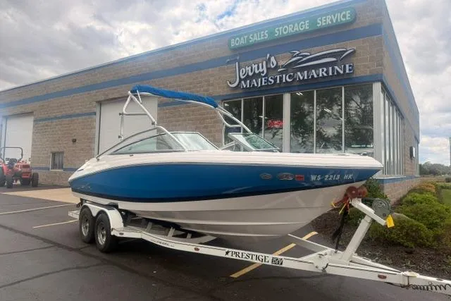 Slide: The Image of 2007 Regal 2200 Bowrider boat on trailer at Jerry's Majestic Marine dealership. - 1
