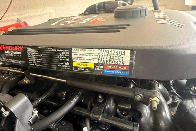 Slide: The Image of Engine of a 2007 Regal 2200 Bowrider with visible serial numbers and specifications. - 25