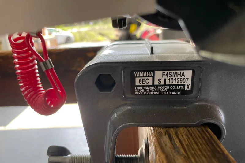 Slide: The Image of Close-up of Yamaha motor label on 2020 G3 Gator Tough 1036 boat. - 9