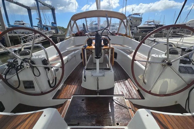 Slide: The Image of Cockpit view of 2011 Jeanneau Sun Odyssey 50 DS sailboat at marina. - 32