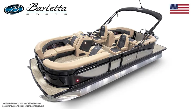 Slide: The Image of 2026 Barletta Cabrio 22QC pontoon boat with luxurious design. - 22