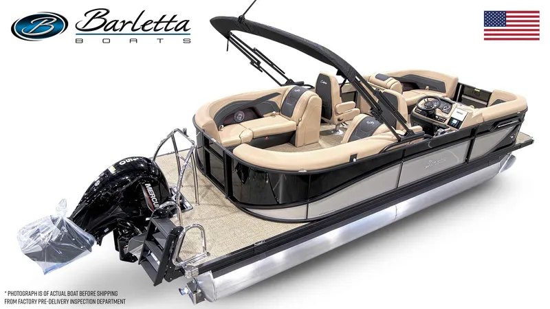 Slide: The Image of 2026 Barletta Cabrio 22QC pontoon boat with luxurious design and Mercury engine. - 25