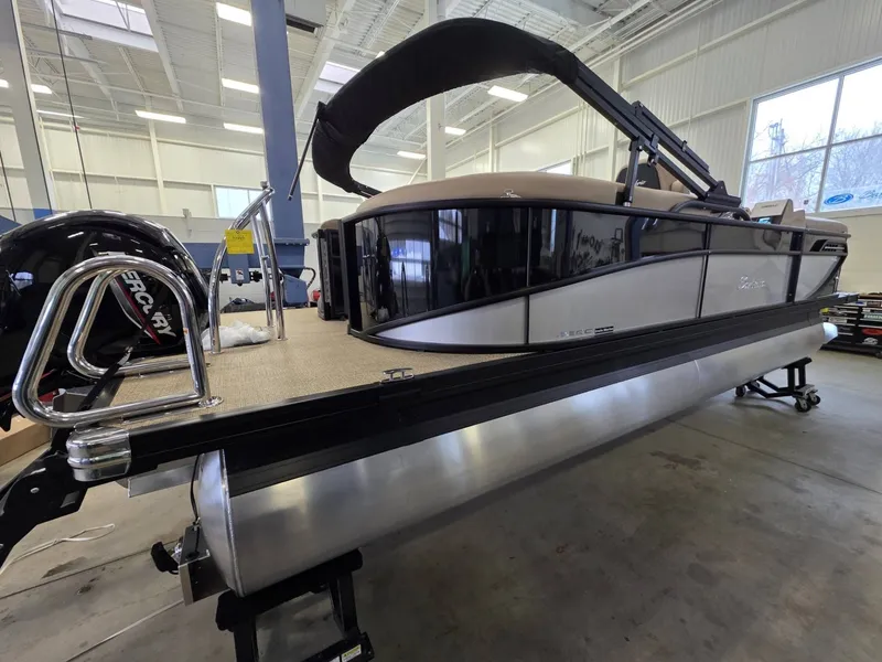 Slide: The Image of 2026 Barletta Cabrio 22QC pontoon boat in a workshop. - 4