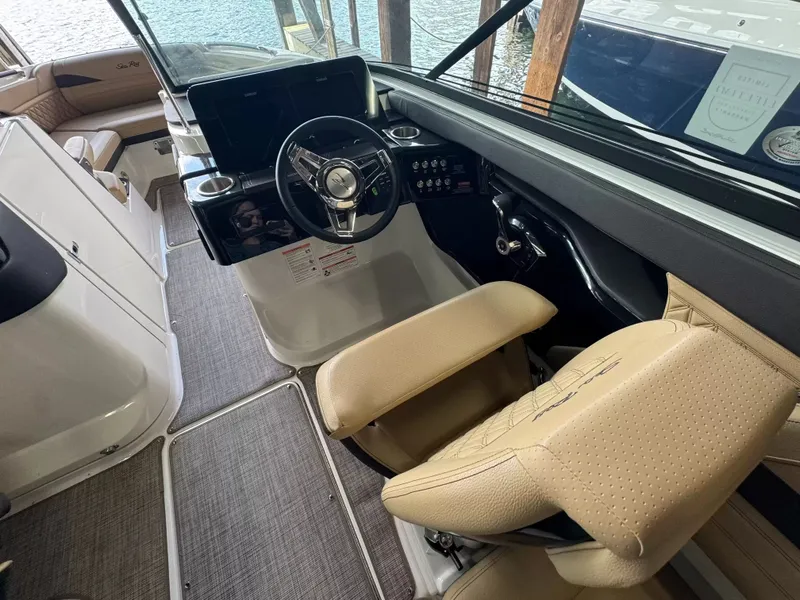 Slide: The Image of Interior of 2026 Sea Ray SLX 260 boat with modern cockpit. - 10