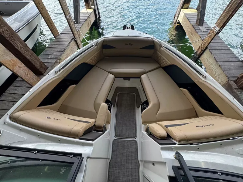 Slide: The Image of Interior of 2026 Sea Ray SLX 260 yacht at dock. - 17