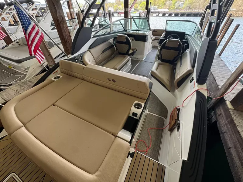 Slide: The Image of Interior of 2026 Sea Ray SLX 260 yacht with luxurious seating. - 5