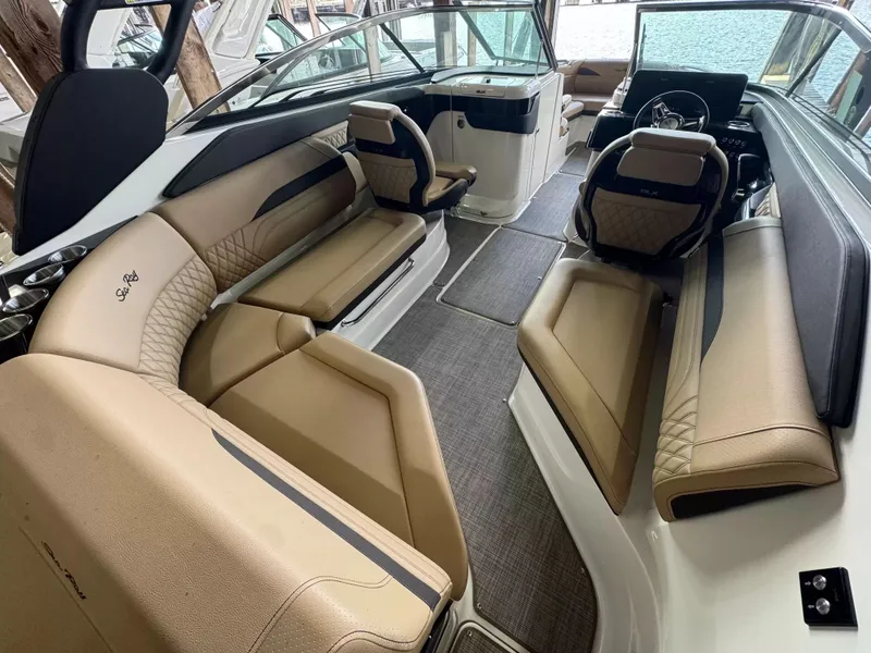 Slide: The Image of Interior of Sea Ray SLX 260 yacht, luxurious seating, 2026 model. - 6