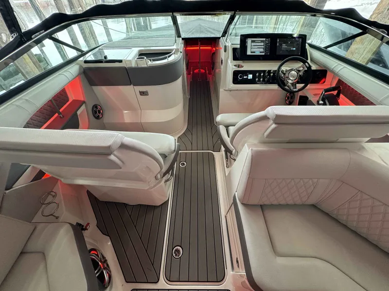 Slide: The Image of Interior of 2026 Sea Ray SLX 310 yacht with modern features. - 12