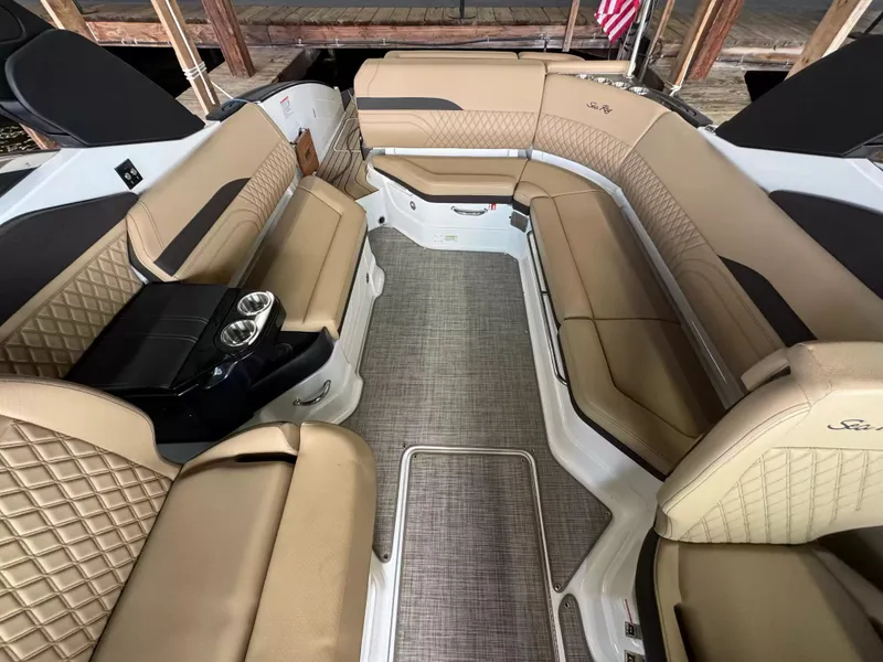 Slide: The Image of Interior of 2026 Sea Ray 280SLX with luxurious seating. - 17