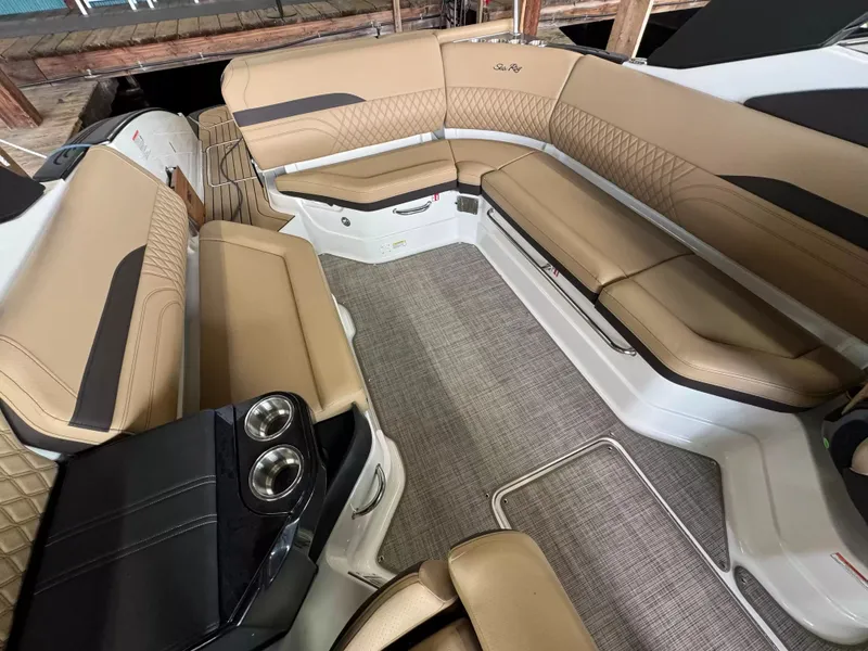 Slide: The Image of Interior of 2026 Sea Ray 280SLX with luxurious seating. - 18