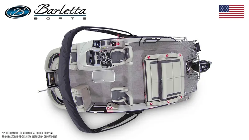Slide: The Image of Aerial view of Barletta Corsa 23UC pontoon boat, 2026 model. - 13