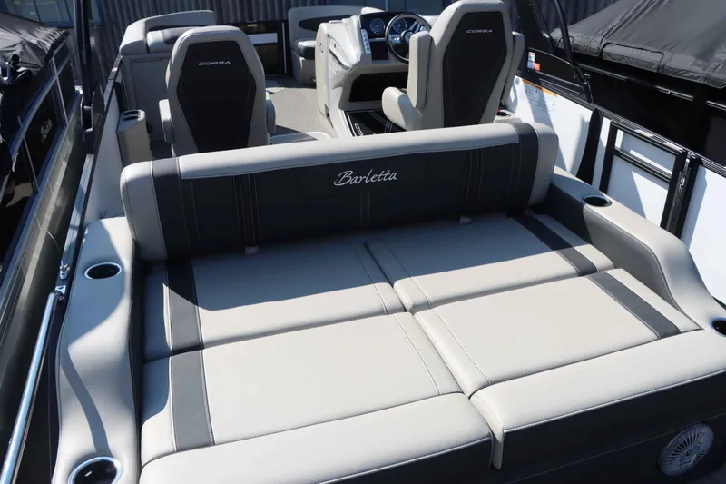 Slide: The Image of 2026 Barletta Corsa 23UC pontoon boat interior with luxurious seating. - 17