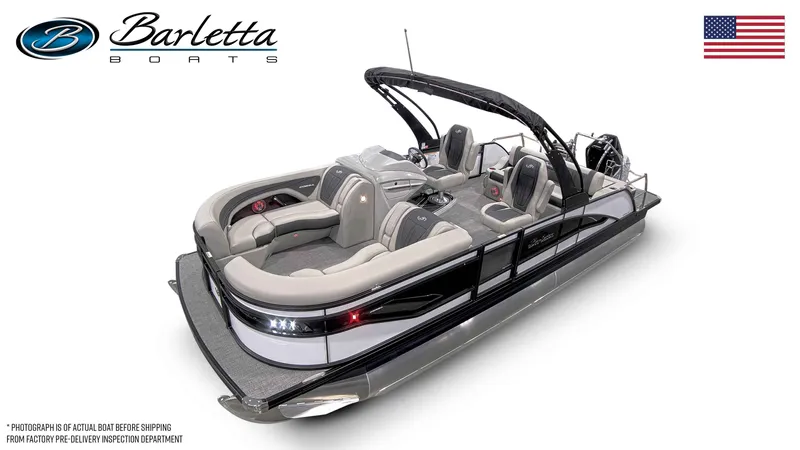 Slide: The Image of 2026 Barletta Corsa 23UC pontoon boat with luxurious design and US flag. - 7