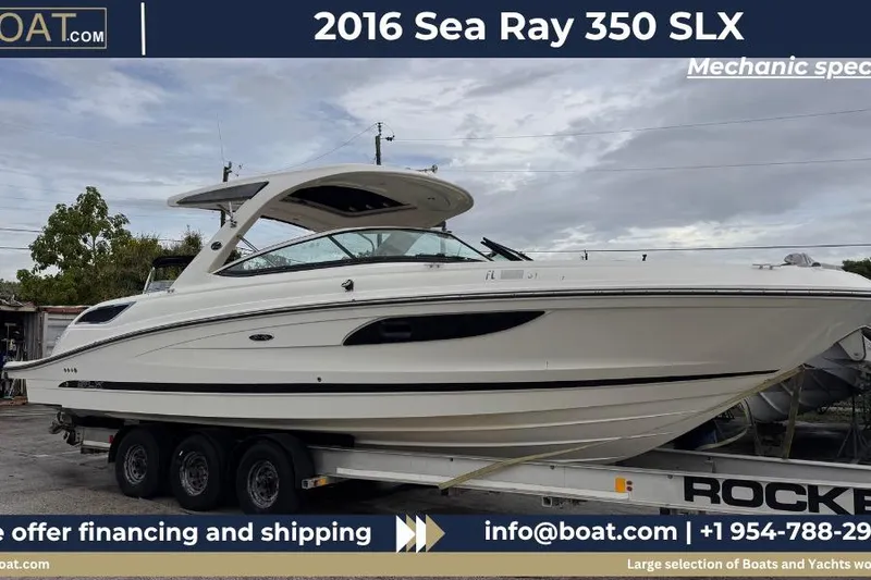 The Image of 2016 Sea Ray SLX 350 boat on trailer, ready for transport. - 0