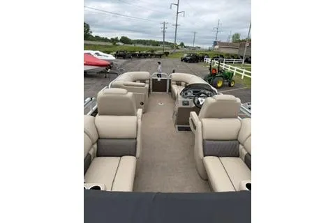 Slide: The Image of 2022 SUNTRACKER Party Barge 22 pontoon boat with spacious seating and modern design. - 6