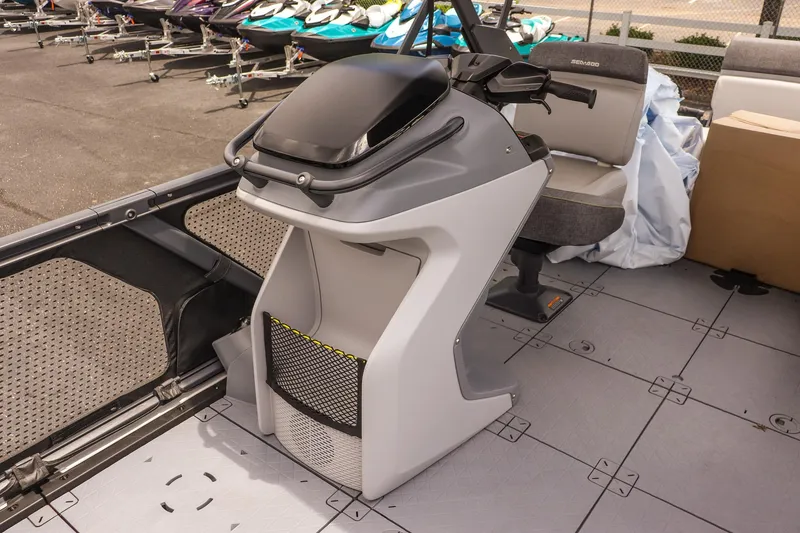 Slide: The Image of 2026 Sea-Doo Switch Cruise 21 interior with steering console and seating. - 17