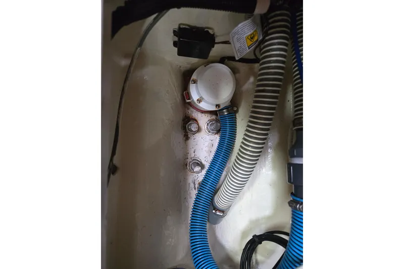 Slide: The Image of Boat engine compartment with hoses, Catalina 380, 1999 model. - 37
