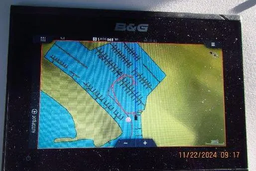 Slide: The Image of B&G navigation display showing a nautical chart on a Catalina 380, 1999 model. - 57