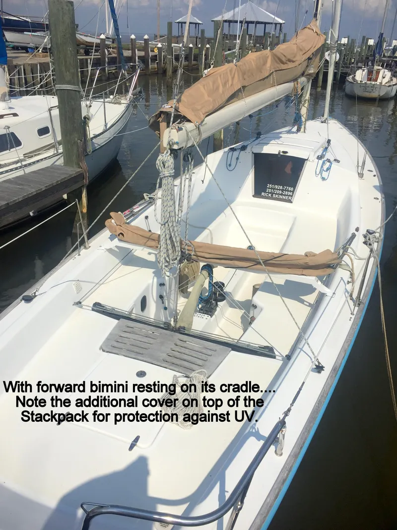 Slide: The Image of 2008 e Sailing Yachts e33 with bimini and UV protection. - 15
