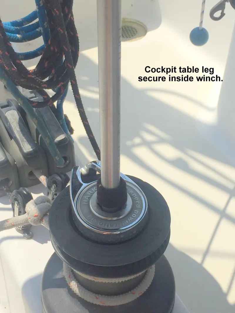 Slide: The Image of Cockpit table leg secured in winch mechanism of 2008 e33 sailing yacht. - 23
