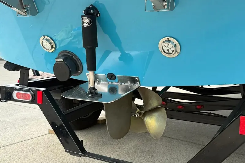 Slide: The Image of 2022 Heyday WT-2DC boat propeller and trim tab on trailer. - 26