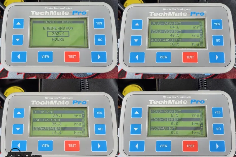 Slide: The Image of TechMate Pro engine diagnostic tool displaying engine hours for 2006 Baja 35 Outlaw. - 86