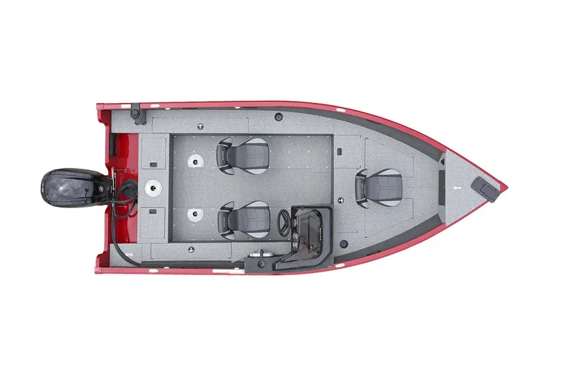 Slide: The Image of Manufacturer Provided Image: 2025 Lund 1650 Rebel XL SS boat, top view, red exterior, three seats, outboard motor. - 5